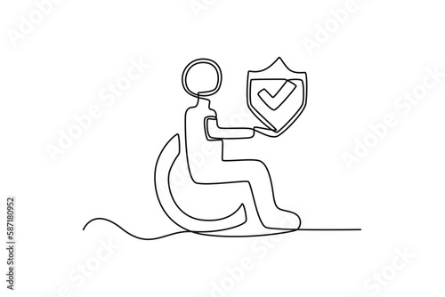 Continuous one-line drawing Invalidity Insurance icon. Insurance concept single line draws design graphic vector illustration