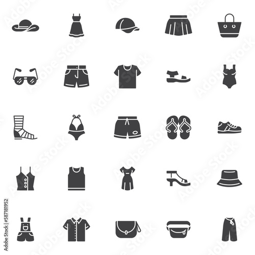 Summer clothes and accessories vector icons set