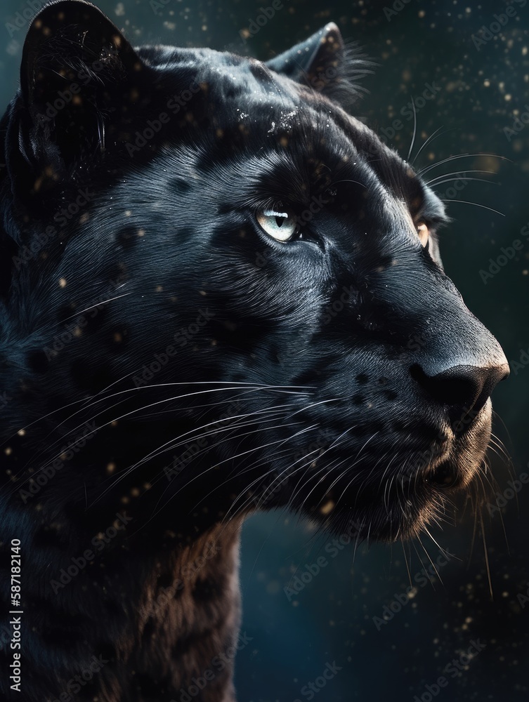 Midnight in the Jungle: A Dark and Mysterious Scene with a wild majestic black panther. Gen AI