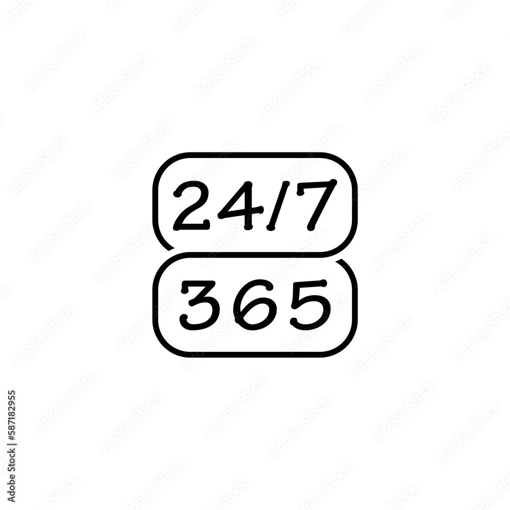 24 7 hours and 365 days icon. Any time working service or support symbol isolated on white background 24 7 hours and 365 days icon. Any time working service or support symbol isolated on white background