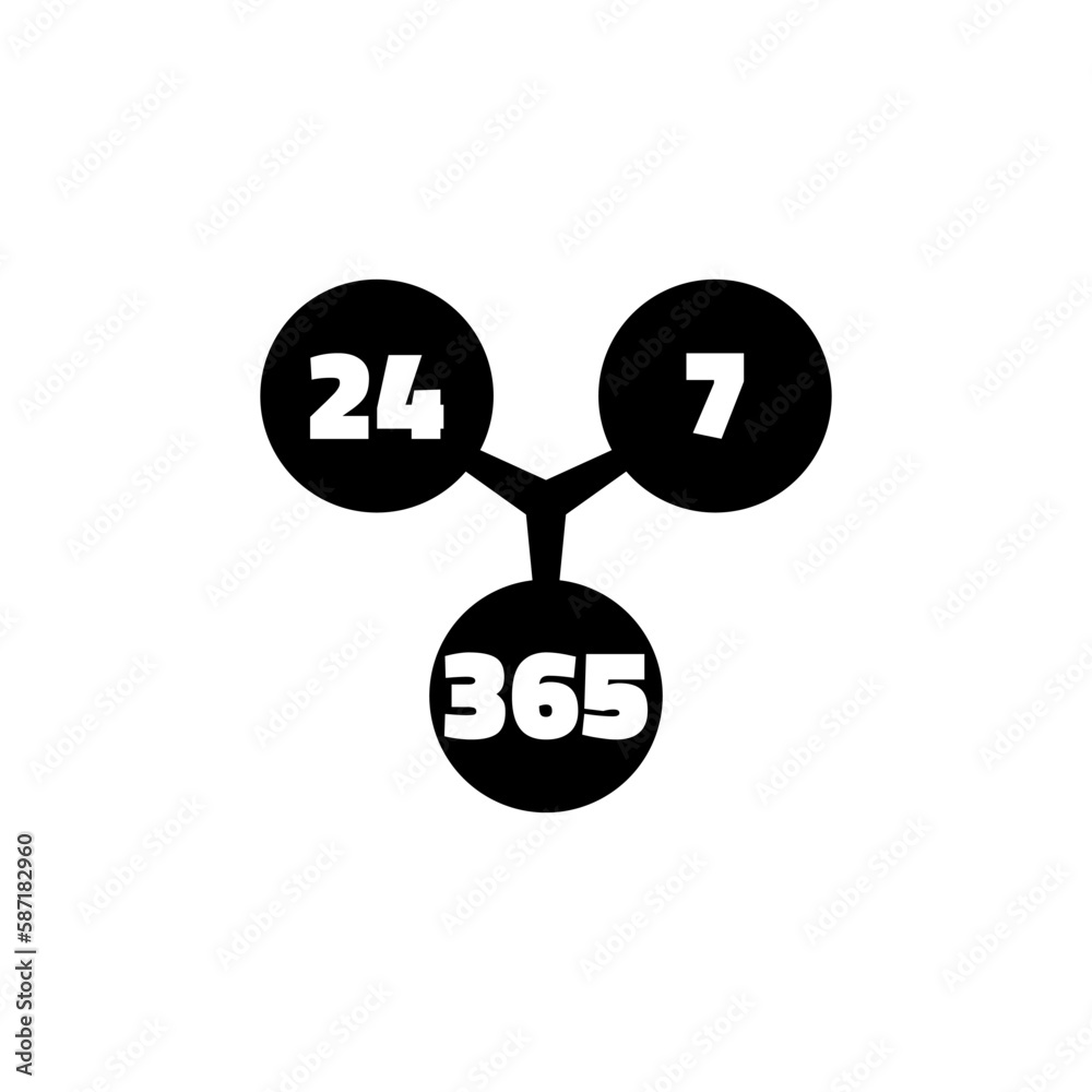 24 7 hours and 365 days icon. Any time working service or support symbol isolated on white background 24 7 hours and 365 days icon. Any time working service or support symbol isolated on white background