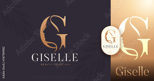 beauty monogram letter g woman silhouette logo design