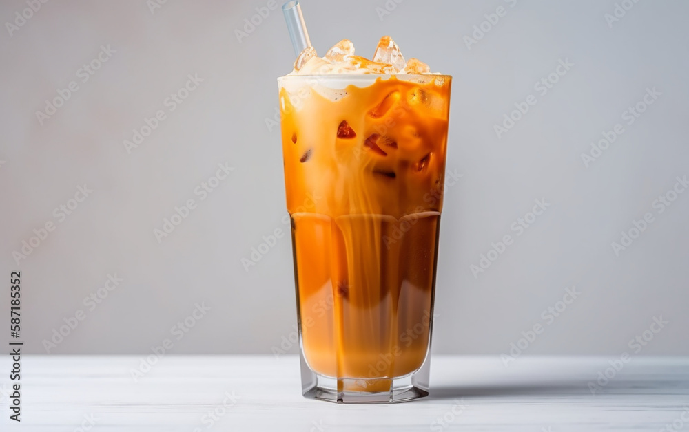 Cooling summer drink Thai Iced Tea topped with a splash of evaporated
