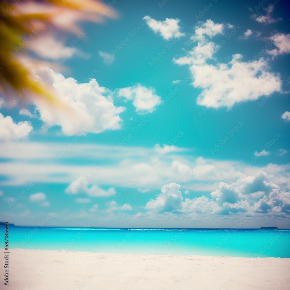 Beautiful blue sea and white sandy beach on a beautiful sky background.