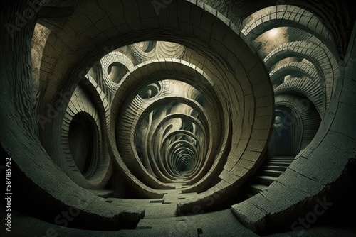 A Labyrinth Of Twisted Tunnels In An Underground World. Generative AI