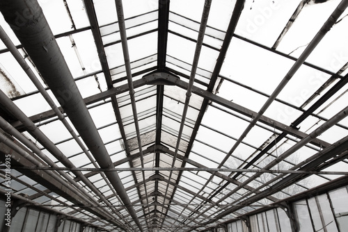 Metal frames inside the greenhouse.