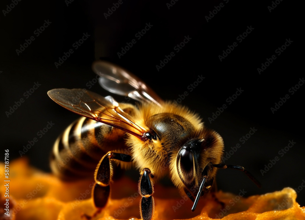 A bee is drinking water from a water tank A bee is drinking water from a water tank