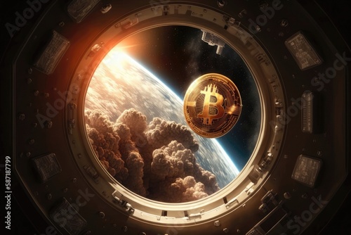 Bitcoin Coin In Space. Generative AI