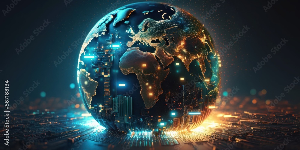Futuristic cyber earth background, Digital world and Global network connection. Generative Ai Futuristic cyber earth background, Digital world and Global network connection. Generative Ai