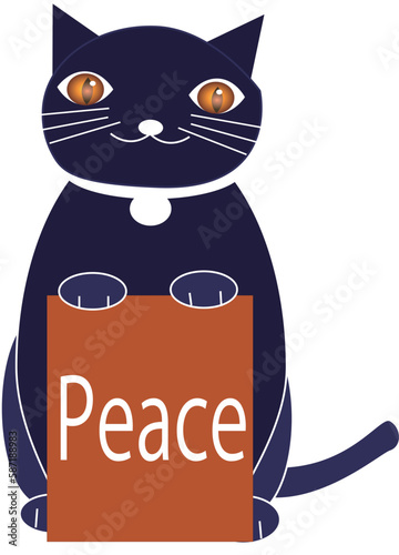 Peaceの看板を持った猫コン