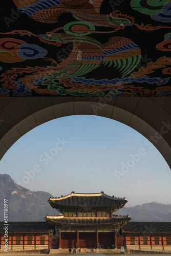 Gyeongbokgung Palace and Heungnyemun gate during winter morning at Jongno-gu , Seoul South Korea : 8 February 2023 photo