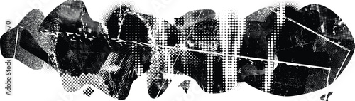 Glitch distorted grungy isolated banner . Design element for brochure, social media, posters, flyers. Overlay texture.Textured banner with Distress effect .Vector halftone dots . Screen print texture