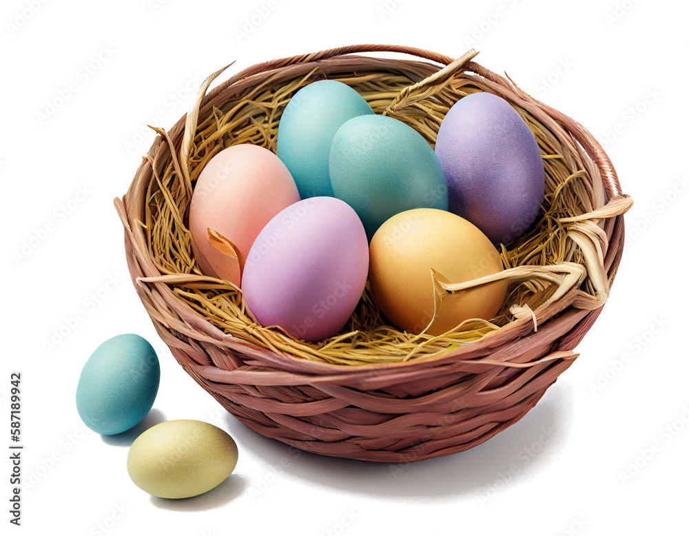 easter eggs in a nest on a transparent background For decorating projects easily. generative AI