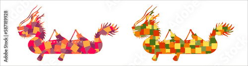 Vector pattern of Chinese dragon boat rowing silhouette