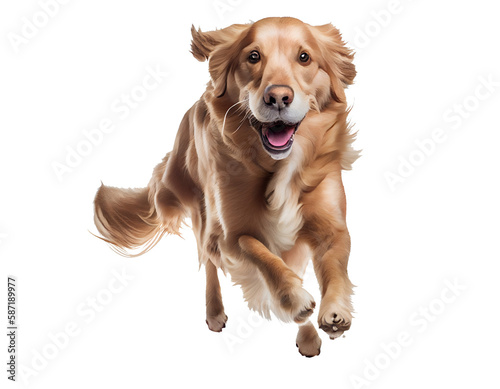 Happy dog ​​in summer running and jumping on a transparent background for decorating projects easily. generative AI