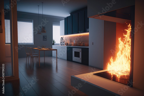Blender Fire In Modern Apartment Design. Generative AI