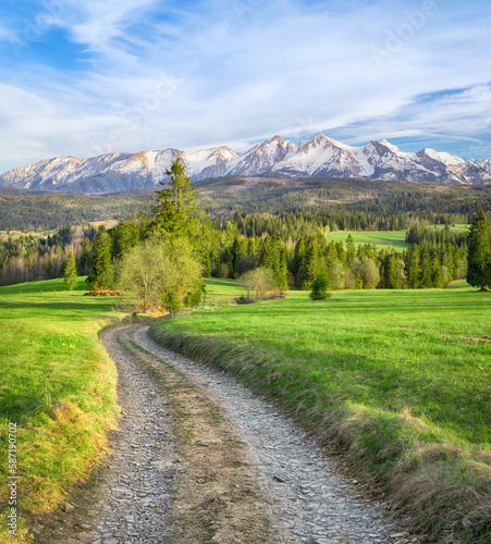Fototapeta Naklejka Na Ścianę i Meble -  Countryside road in foothills of the Tatras mountains, Poland. 