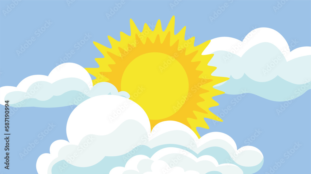 Sunny sky with clouds and sun. Vector illustration in cartoon style. Sunny sky with clouds and sun. Vector illustration in cartoon style.