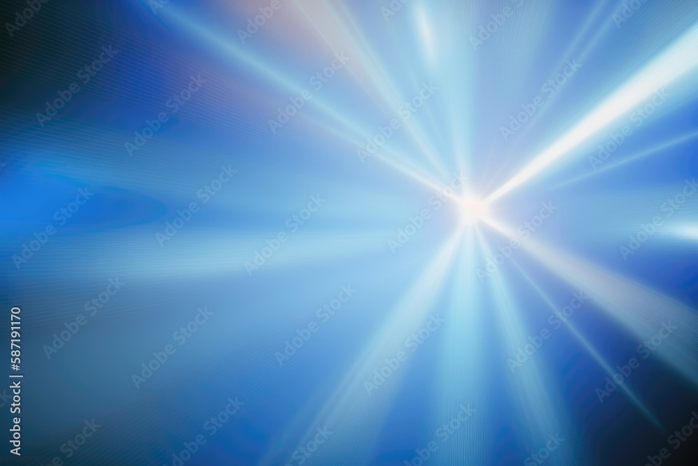 Defocused Blue Background With Beams Of Prism Light. Generative AI