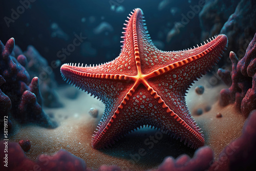 Deep Red Sea Star With Thick, Sturdy Arms. Generative AI © Ян Заболотний