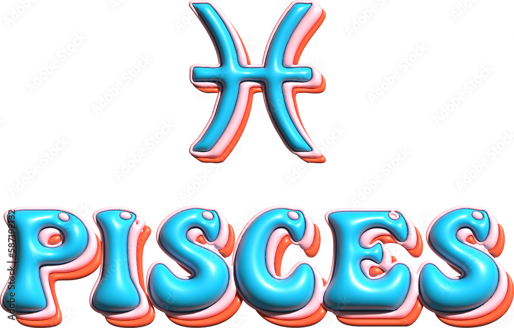 Pisces 3D illustration. Zodiac signs. astrology symbols for horoscope template. Cute zodiac  isolated