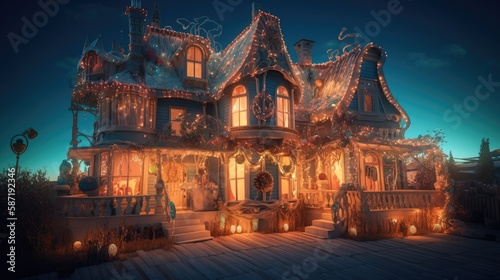 Amazing fairy Christmas house. Created with generative AI.