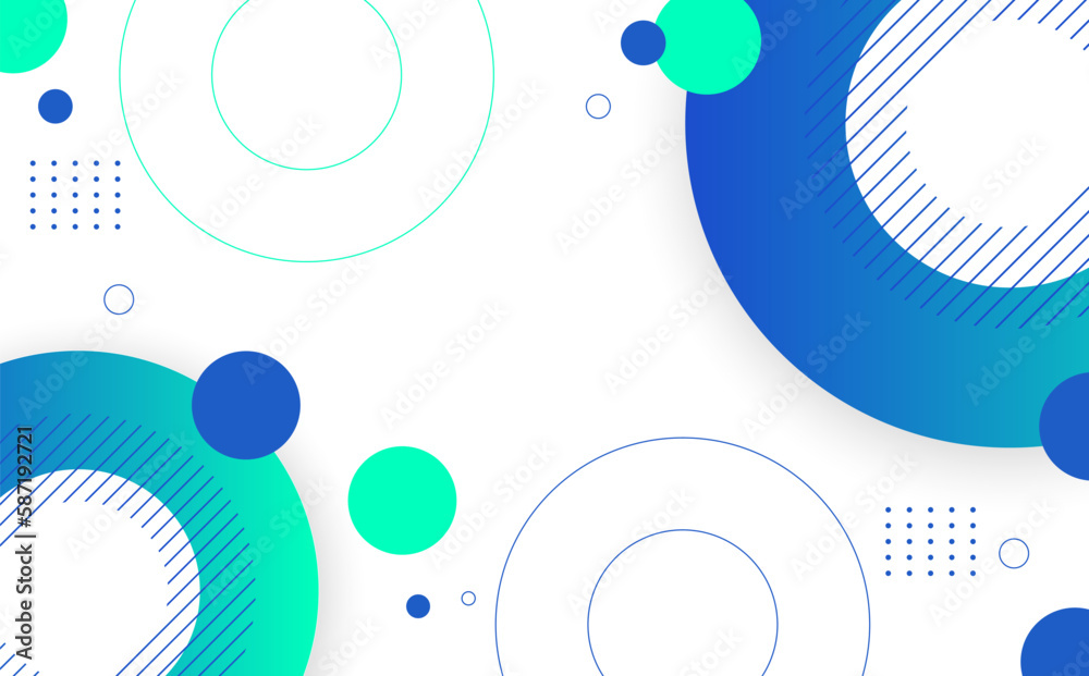 Modern background .geometric style, blue and green gradations, circles, memphis 