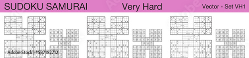 A set of 3 very hard scalable sudoku Samurai puzzles suitable for kids, adults and seniors and ready for web use, or to be compiled into a standard or large print activity book.
