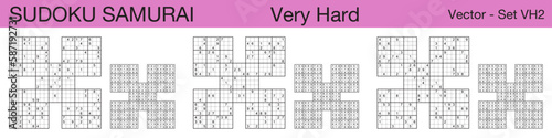 A set of 3 very hard scalable sudoku Samurai puzzles suitable for kids, adults and seniors and ready for web use, or to be compiled into a standard or large print activity book.