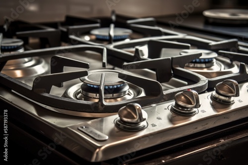 kitchen gas cooker with burning fire propane gas. Generative AI Technology