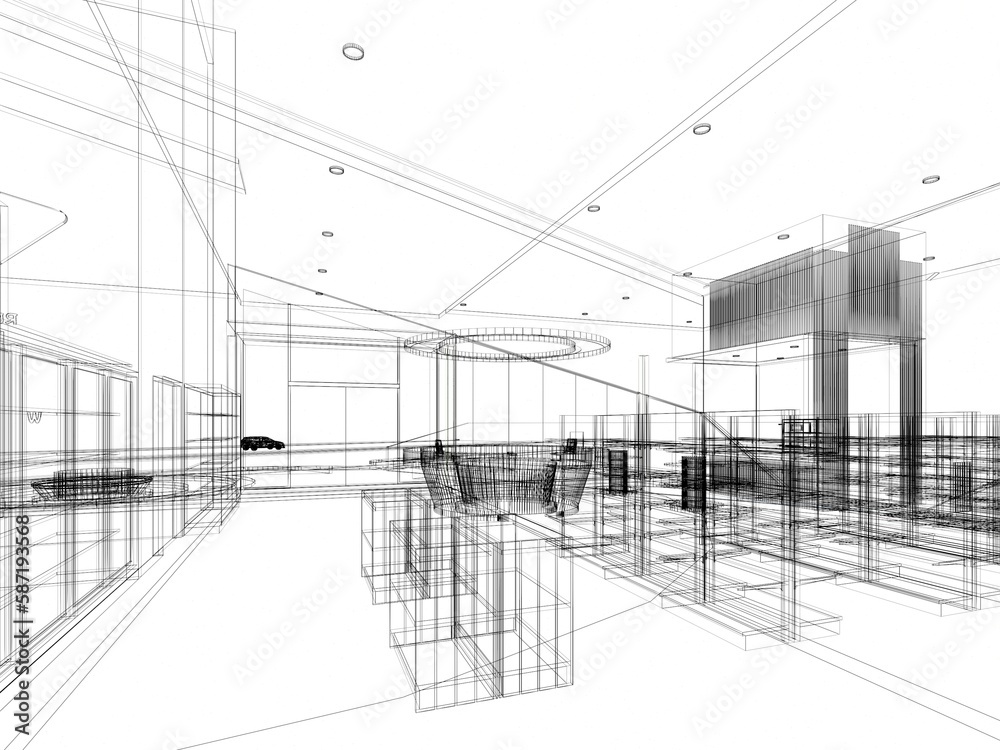 abstract sketch design of supermarket ,3d rendering abstract sketch design of supermarket ,3d rendering