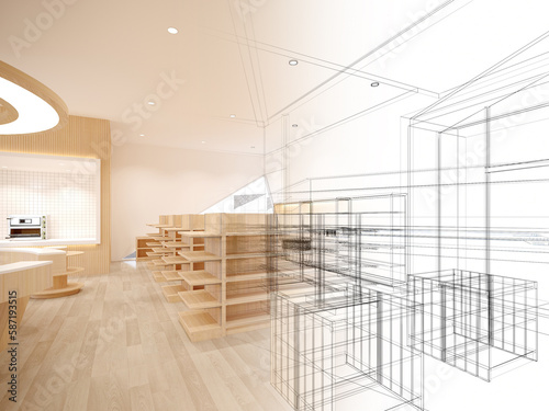 abstract sketch design of supermarket ,3d  rendering