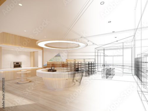 abstract sketch design of supermarket ,3d  rendering