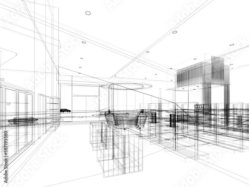 abstract sketch design of supermarket  3d  rendering