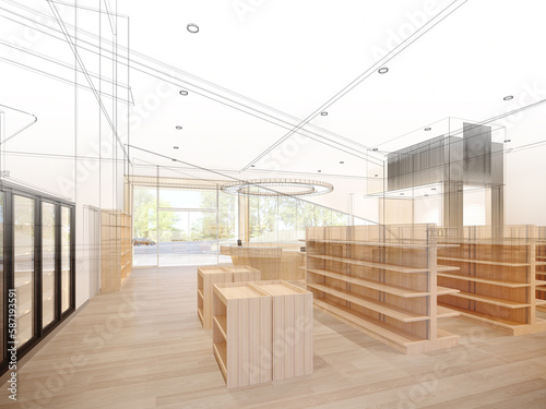 abstract sketch design of supermarket ,3d  rendering