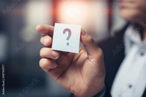 Hand Holding A Card With A Question Mark On It, Representing Uncertainty Or Indecision. Generative AI