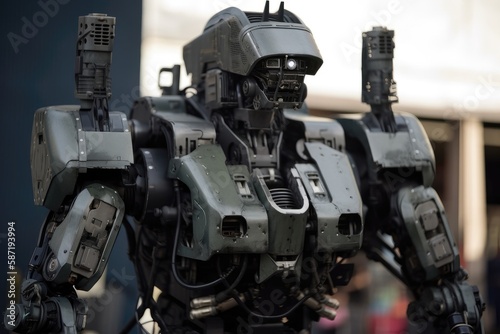 A Robot Designed For Military Operations, With Advanced Weapons And Tactical Capabilities. Generative AI