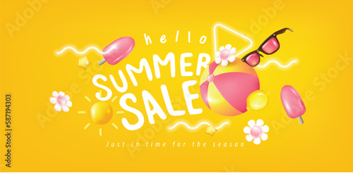 Colorful Summer banner background with beach vibes decorate 