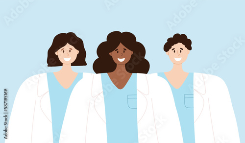 Medical worker. World Nurses Day. Vector illustration. Flat style. Banner with doctors, veterinarians, paramedics.