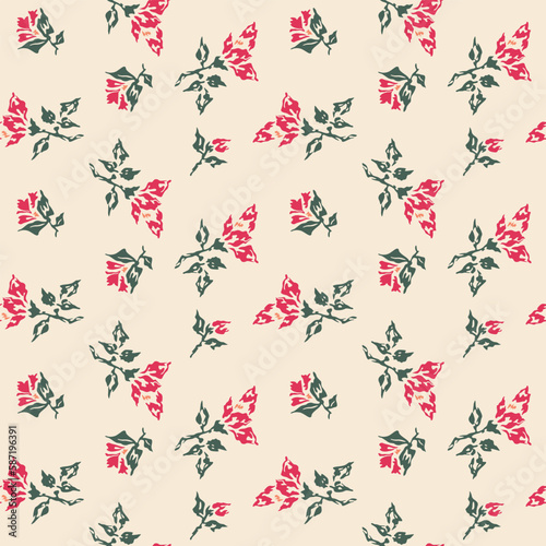  Japanese Red Flower Motif Vector Seamless Pattern © pannawish