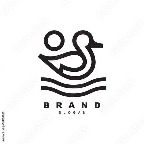 creative linear swimming duck logo vector illustration