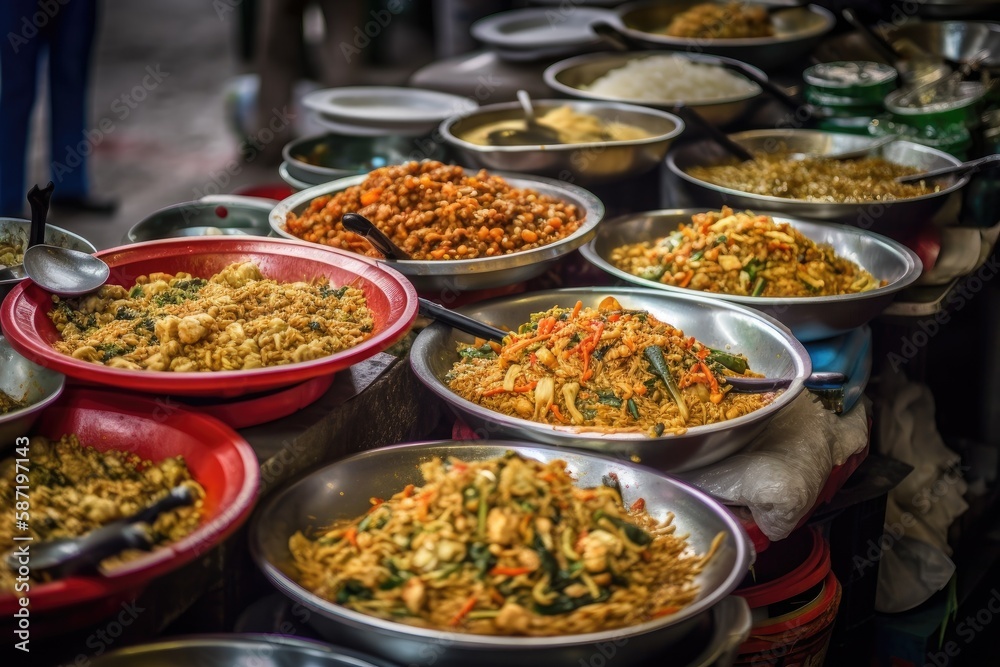 Street cuisine like Pad Thai, Fried rice, and spicy salad are only a few examples of the assorted mix range of colorful, spicy, sweet, and sour traditional, popular, and authentic Thai food served on
