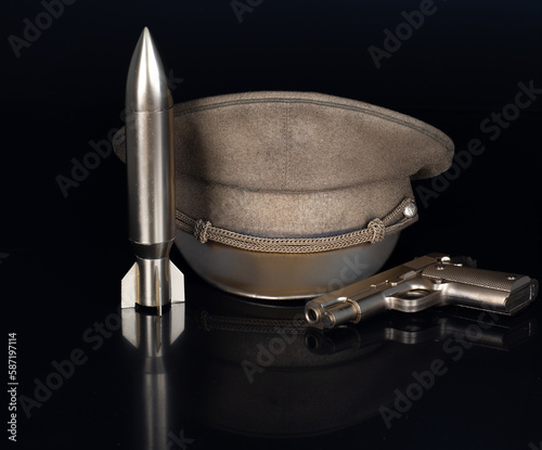 golden military cap isolated on white background