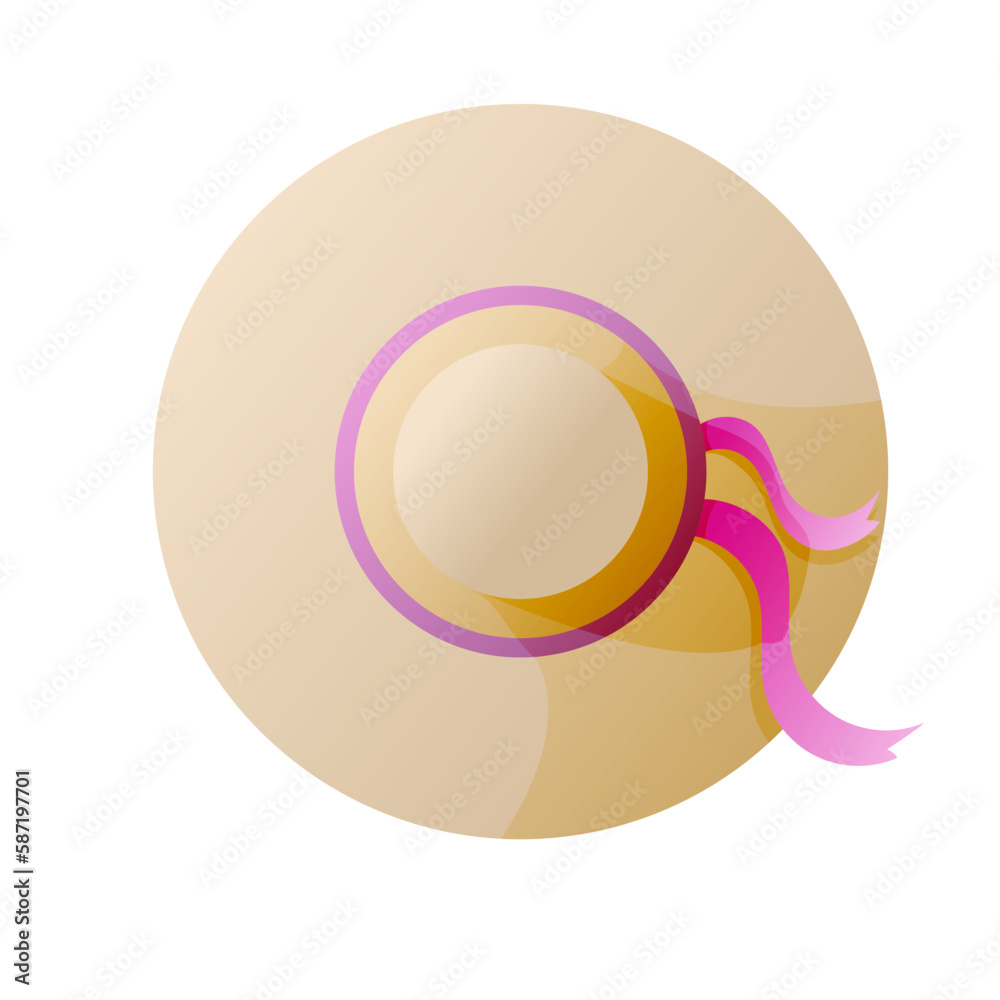 Summer's woman hat with pink ribbon. Vector flat illustration. Summer's woman hat with pink ribbon. Vector flat illustration.