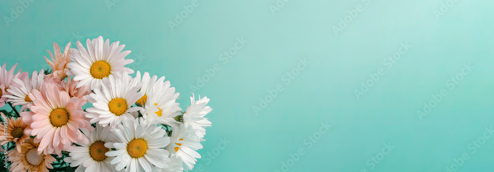 Obraz premium Fresh and delicate daisies on a pastel background, vibrant and colorful. Aesthetic and elegant floral composition. Generative AI