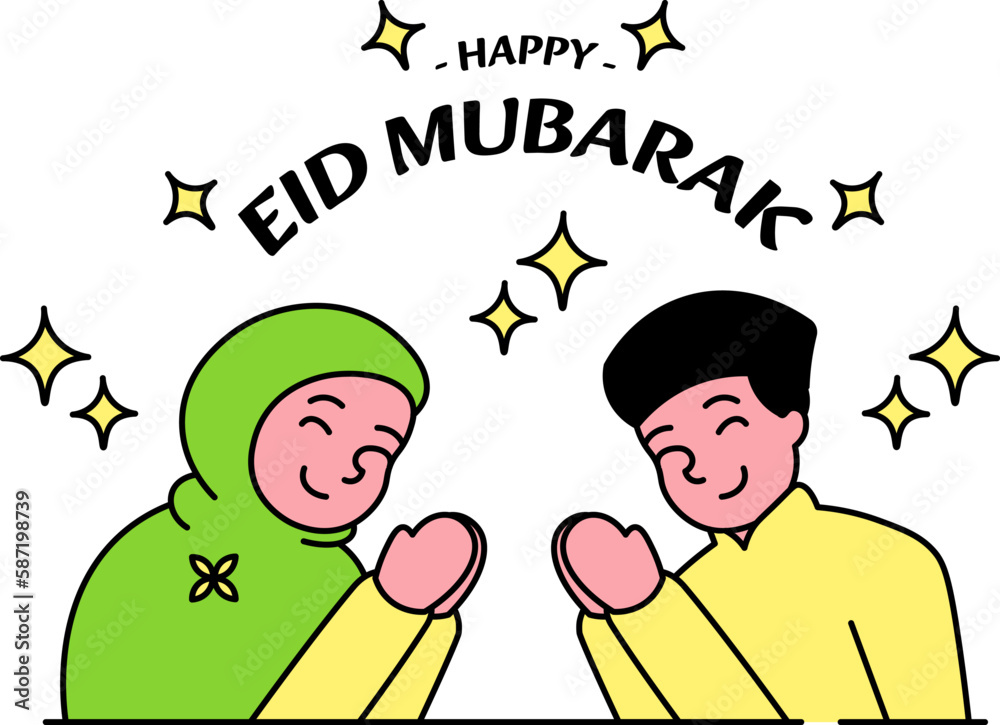 Muslim Characters Greeting Each Other and Celebrating Eid Mubarak Muslim Characters Greeting Each Other and Celebrating Eid Mubarak
