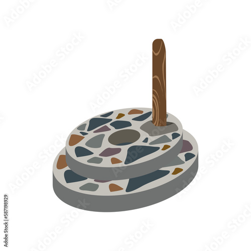 Mill stone, circle mosaic design. Wheat flour production.