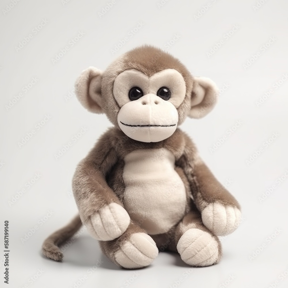 Cute monkey plus toy animal toy with white background animal doll with Generati YandiDesigns Foto Poster Wandbilder bei EuroPosters
