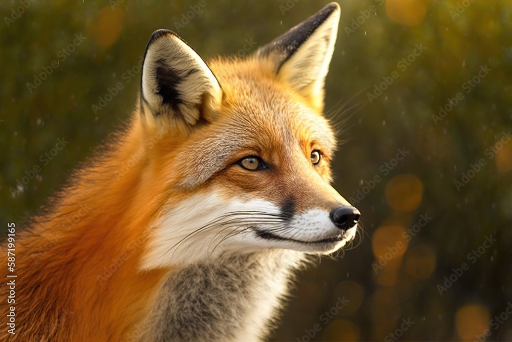 Fototapeta premium Beautiful fox in sunshine, created with AI generative tool, ai.
