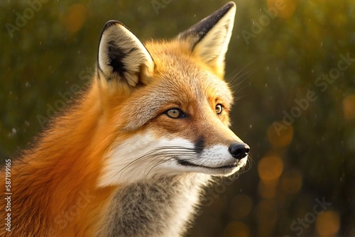Beautiful fox in sunshine, created with AI generative tool, ai.
